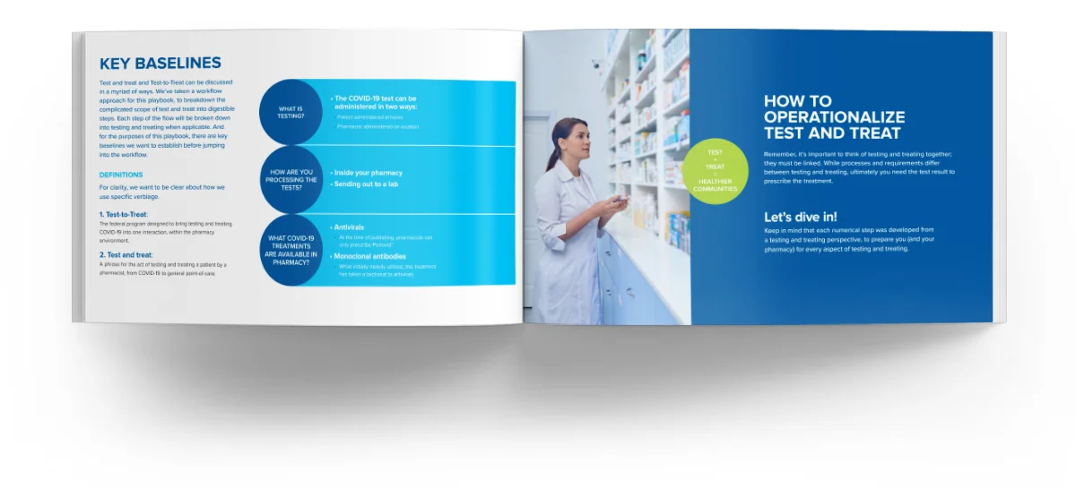 Open pages of playbook test to treat showing on page 6: Key baselines and on page 7: How to operationalize test and treat