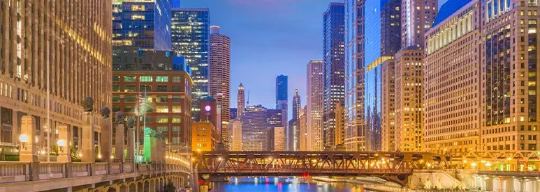 City view of the river for Becker's 11th Annual IT + Revenue Cycle Conference on September 14 - 17, 2026 in Chicago, Illinois